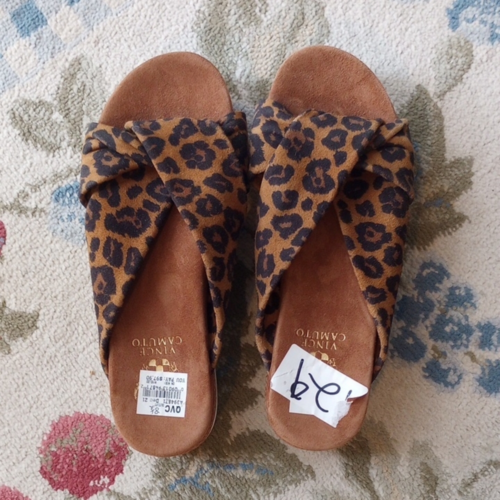 Vince Camuto Leopard Print Sandals Brown and Black